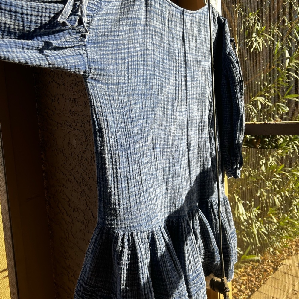 Free People Blue Textured babydoll dress